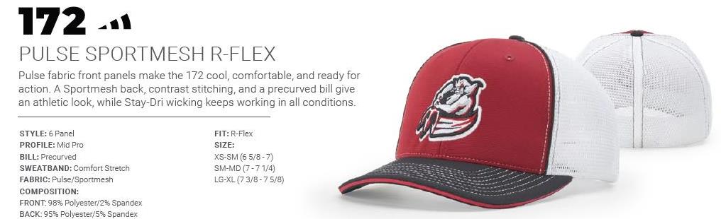 Richardson sports mesh fitted cap in three sizes